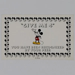 Give Me 4 Walt Disney World Cast Member Recognition Card Mickey Mouse 1990s - Picture 1 of 2