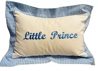 Vintage LITTLE PRINCE Baby Boy 18.5”x13.5” Pillow Crib Accessory Blue and White - Image 1 of 4