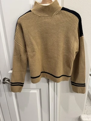 Sanctuary 女式条纹焦糖棕黑色套衫毛衣 S 码二手状况完好 — 第 1/4 张图片