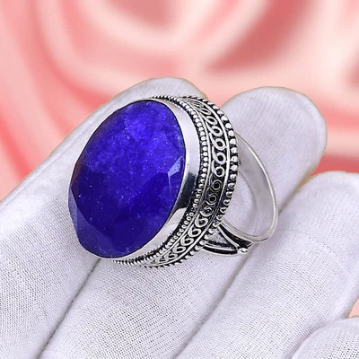 Simulated Blue Sapphire  Ring 925 Sterling Silver Ring Anniversary Ring - Image 1 of 3