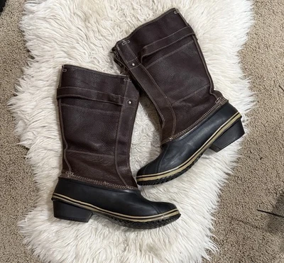 Bota de montar Sorel Fancy Tall Il Winter SlimPack cuero marrón cremallera hasta la rodilla Foto 1 de 4