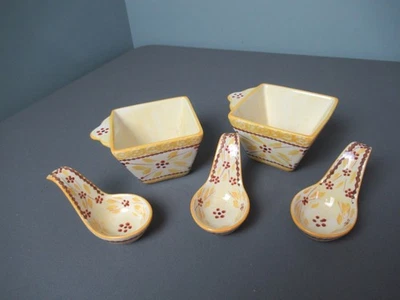 5 Pcs of Tempations Old World Yellow Dinnerware  2 Small Bakers & 3 Spoons k5 sb - Image 1 of 4