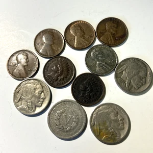USA altes Münzlot - Indianerkopf - Stahl Cent - Weizen Cent - V Nickel - Büffel Nickel - Bild 1 von 12