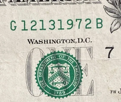 December 13, 1972 Birthday Note $1 One Dollar Bill Fancy Serial Number - Image 1 of 4