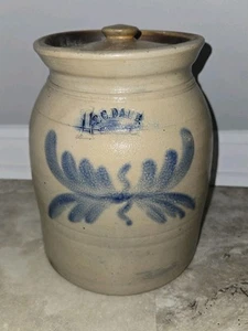 ANTIGUA VASTON PA. 1 GALÓN T G ESMALTE DE SAL AZUL DECORADO VASIJA DE GRES - Imagen 1 de 13