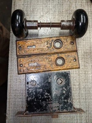 Antique Black Porcelain Door Knob Set - Image 1 of 4