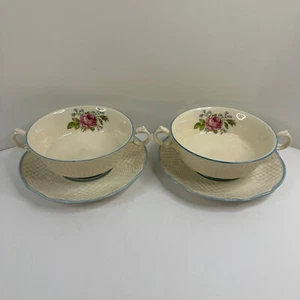 2er Set Vintage Fondeville Ambassador Ware England Creme Suppentassen mit Untertassen - Bild 1 von 12