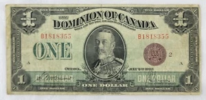 1923 DOMINION of CANADA One Dollar $1 BANK NOTE Red Seal - Picture 1 of 2
