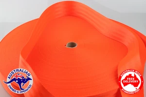 Seatbelt webbing - 50mm Fluro Orange Polyester - 100m roll - Made in Australia - Picture 1 of 1