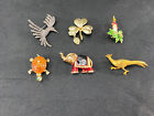 vintage brooches lot of 6 candle elephant turtle birds Collectors