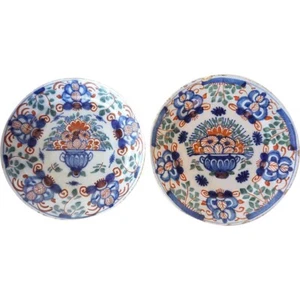 2 Antique Dutch Delft Tin Glaze Pottery Urn and Flower Plates 19th century - Picture 1 of 6