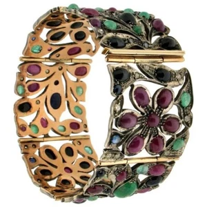 Floral Lab Ruby & Syn Emerald Tennis Bracelet 925 SS Floral Design Jewelry - Picture 1 of 7