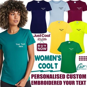 Personalised Custom Embroidered Just Cool Awdis Women's cool T-shirt Sports Gym - Picture 1 of 12