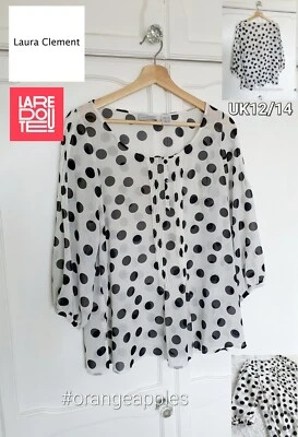 Blusa Top La Redoute LAURA CLEMENT Lunares Suelta Manga 3/4 Reino Unido 12-14 Blanca  Foto 1 de 4