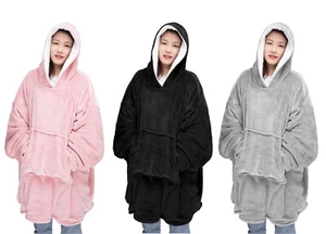 Oversized Wearable Hooded Sweatshirt Sherpa Fleece Soft Warm & Comfy Hoodie - Picture 1 of 4