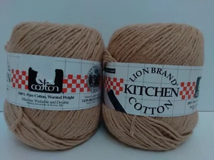 2 Skeins Of Specialty Yarn - New (Open) - Lion Brand Kitchen Cotton In Khaki - Picture 1 of 10