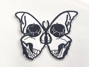Death Moth Skull Butterfly Embroidered Patch Black White Halloween Horror - Picture 1 of 6