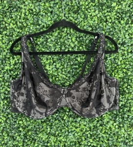 Lane Bryant Cacique 44DDD Black Lace Unlined Full - Coverage Bra Nylon Sexy - Picture 1 of 5