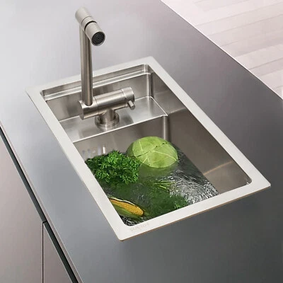 Single Bowl Bar Kitchen Laundry Sink Set Stainless Steel Hidden w/Folding Faucet - Image 1 of 4