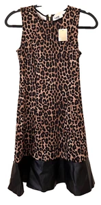 Vestido Michael Kors para mujer estampado de leopardo imitación cuero en contraste NUEVO talla XS - Imagen 1 de 8