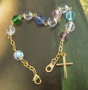 New GP Crystal Bead Religious Catholic Rosary Bracelet w Cross - Picture 1 of 6