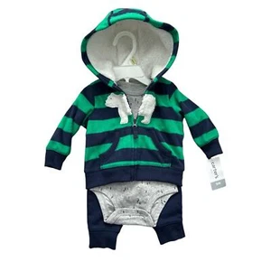NWT Carter’s Baby 3 Piece Pants Striped Fleece Hoodie Bear Set | 3M - Picture 1 of 9