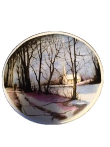 CHRISTMAS GREETINGS ENGLISH IRONSTONE POTTERY PLATE CHURCH, 7" DIAMETER - Picture 1 of 5