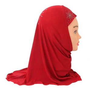Girls Hijab Rhinestone Decors for 2-7 Years Old Kids Islamic Muslim Head Wraps - Picture 1 of 32