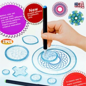 Spirograph Deluxe Tin Set Draw Spiral Designs Interlocking Toys Gears Wheels 27X - Picture 1 of 14