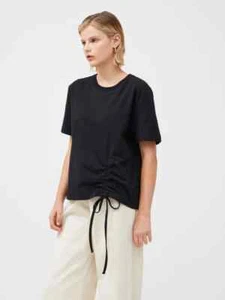 French Connection Rallie Cotton Womens Rouched T-Shirt (Black) AW23 - Picture 1 of 3