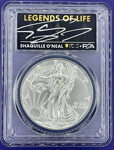🏀 SHAQUILLE O'NEAL 2021 $1 Silver Eagle T-1 Last Day Production Legends of Life Cover