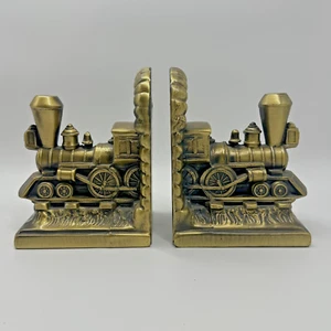 McWhorters Vintage Train Locomotive Bookends – Cast Metal Brass Finish - Picture 1 of 5