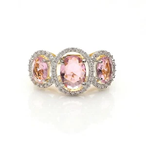 Three Stone Cubic Zirconia Ring in 18K Gold Finish - Picture 1 of 63