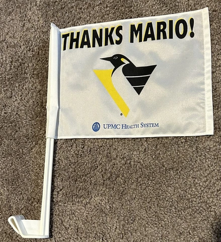 Vintage PITTSBURGH PENGUINS Car Window FLAG SGA Mario Lemieux  “Thanks Mario” Cover