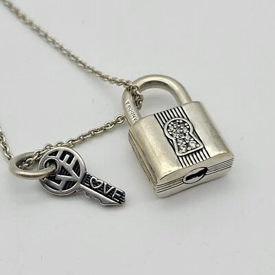 Pandora Candado y Llave Colgante Dije con Collar de Plata Esterlina Lindo Collar de Día Foto 1 de 4