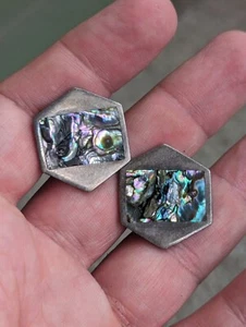 Large Signed Taxco JCS Cufflinks Sterling Silver Abalone Eagle Mark A1 - Picture 1 of 8