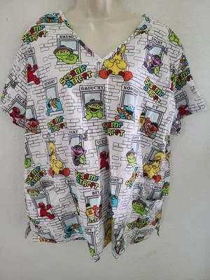 Sesame Street Workshop Medical Scrub Top V Neck Sz 2X - Image 1 of 4