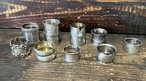 Lot anneaux de serviette vintage en argent massif et assiette quantité 11 - 138 grammes 0,925 - Photo 1/22
