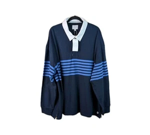 Marks and Spencer Rugby Oberteil Herren Größe 4XL Marineblau Gestreift 1884 Baumwolle M & S - Bild 1 von 19