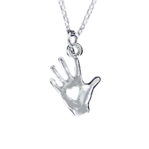 HEART in HAND Necklace or Charm Only - Pewter Love Cutout Open Romantic Gift - Picture 1 of 6
