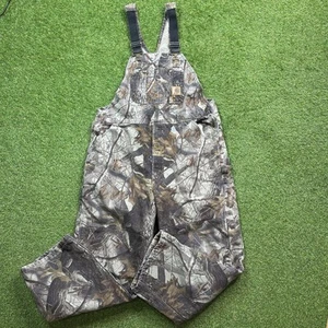 Carhartt Camo Bib Overalls Mens 42X32 Quilt Lined R43 Double Knee Realtree - Picture 1 of 16