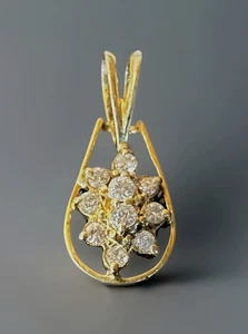 Colgante vintage Estate 0,60 racimo lágrima 10 diamantes oro amarillo macizo 14k - Imagen 1 de 8