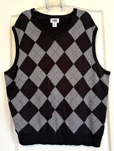 Para hombres HB Harbor Bay Suéter Chaleco Sin Mangas Cuello en V Negro Gris Argyle Algodón 2XL - Imagen 1 de 6