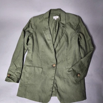 Chaqueta Blazer Mujer LOFT Verde Oliva, Botón Único Lino Talla 2 Foto 1 de 4