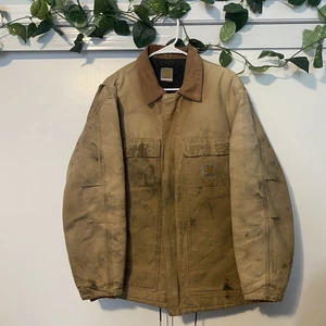 Vintage Distressed  Carhartt Chore Jacket Mens L Brown Workwear USA - Bild 1 von 10