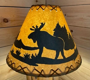 Rustic Oiled Kraft Lamp Shade with Moose Design - 14" - Picture 1 of 7