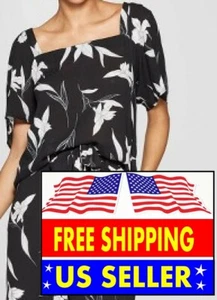 WOMENS A NEW DAY FLORAL PRINT SHORT SLEEVE SQUARE NECK CROP TOP ONLY, BLACK - Bild 1 von 2