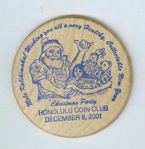 8 dicembre 2001 Honolulu Coin Club Festa di Natale Legno Nichel - Foto 1 di 2
