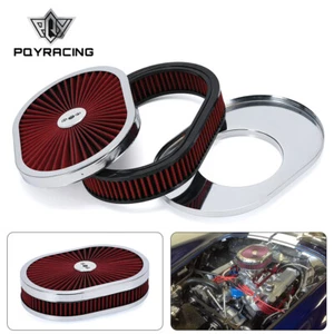 RED 12"x2 Oval Super flow Thru Air Cleaner Washable SBC BBC Chevy Ford Hot Rod - Picture 1 of 12