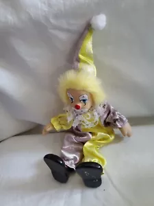 Circus Clown Yellow Lavender Adjustable approx. 10" Ceramic Head Hands Feet - Picture 1 of 5
